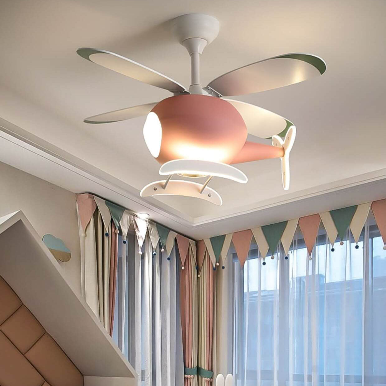 Modern cartoon aircraft yellow ceiling fans, Lighom — A 40W - Blue / 220V-240V (UK/AU)