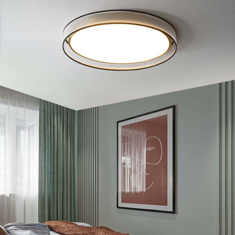 Nordic Round Fabric Brass Acrylic LED Flush Mount Light