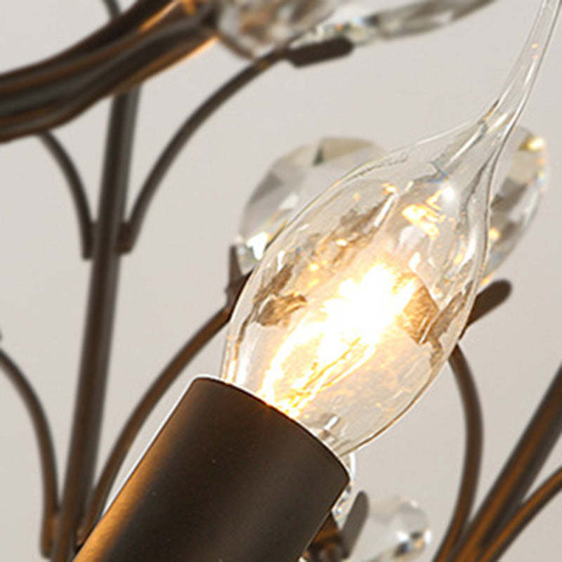 European Branch Iron Crystal Semi-Flush Ceiling Light — 6 / Black / 220V-240V For UK/AU