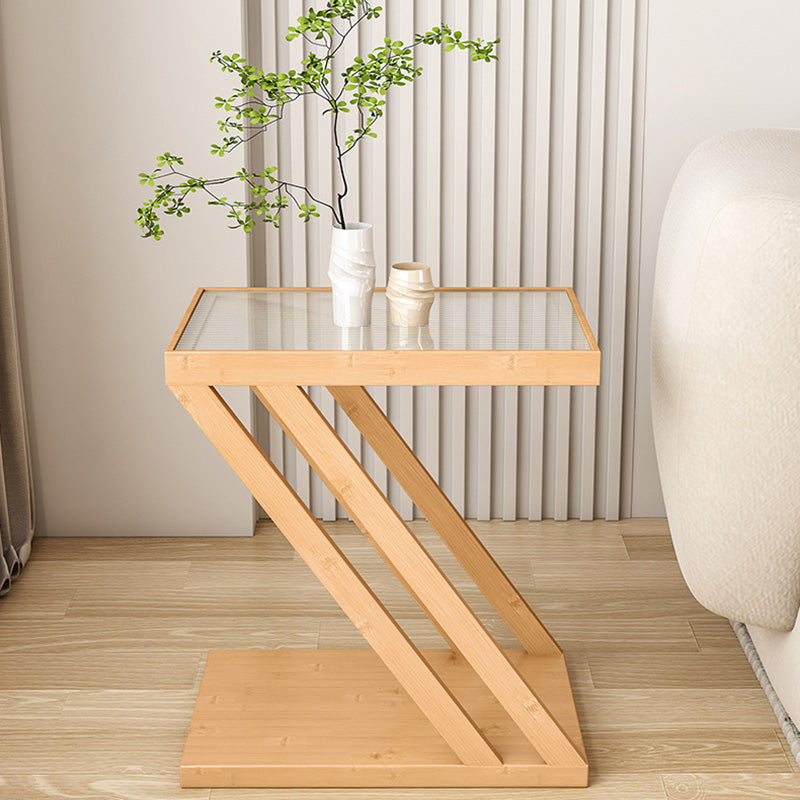 Minimalist Z-Shape Glass Bamboo Side Table