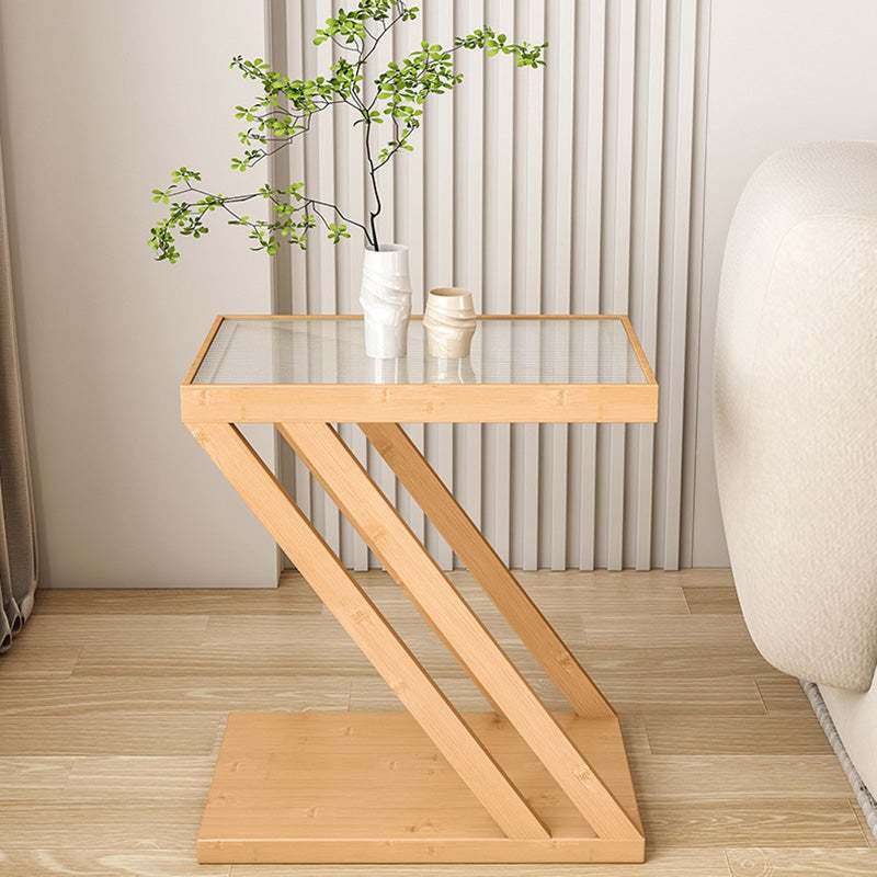 Minimalist Z-Shape Glass Bamboo Side Table