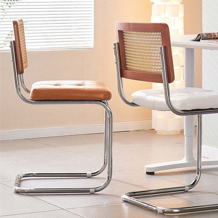 Vintage Rattan Leather Iron Armchair