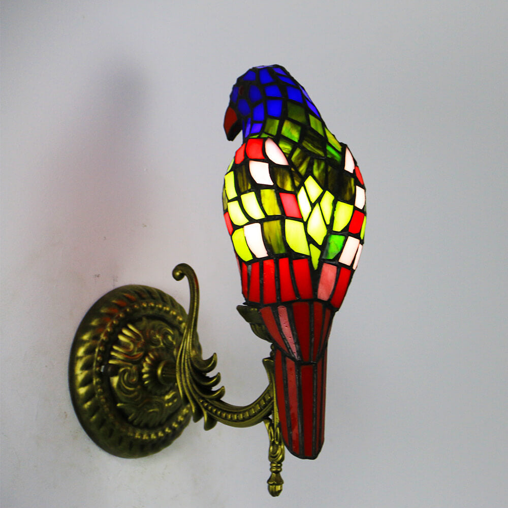 Tiffany Vintage Parrot Stained Glass Sconce