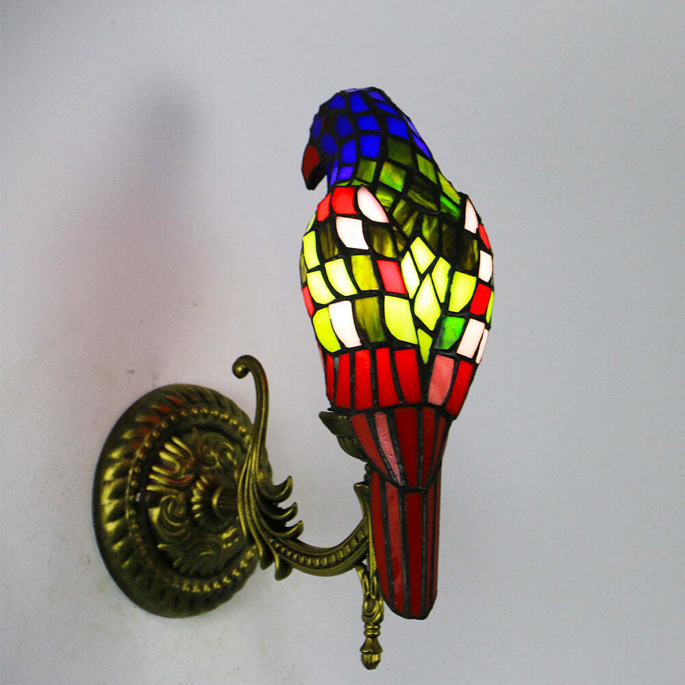 Tiffany Vintage Parrot Stained Glass Sconce