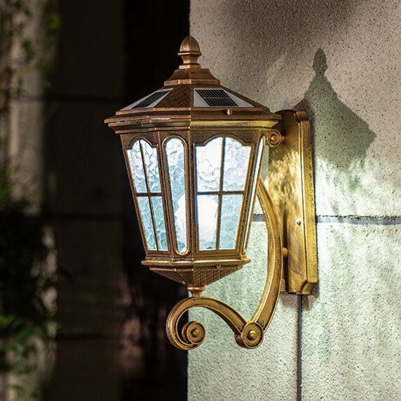 European Solar Lantern Aluminum Glass Outdoor Wall Sconce