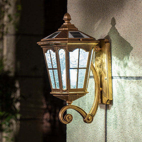European Solar Lantern Aluminum Glass Outdoor Wall Sconce