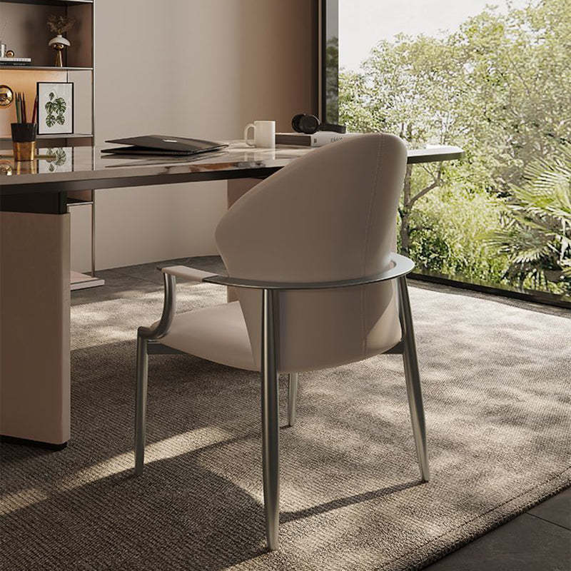 Minimalist Microfiber Leather Square Dining Chair — Beige