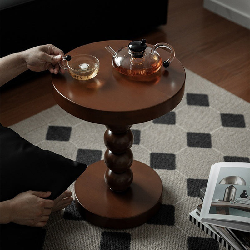 Vintage Round Beaded Wooden Coffee Table — Black