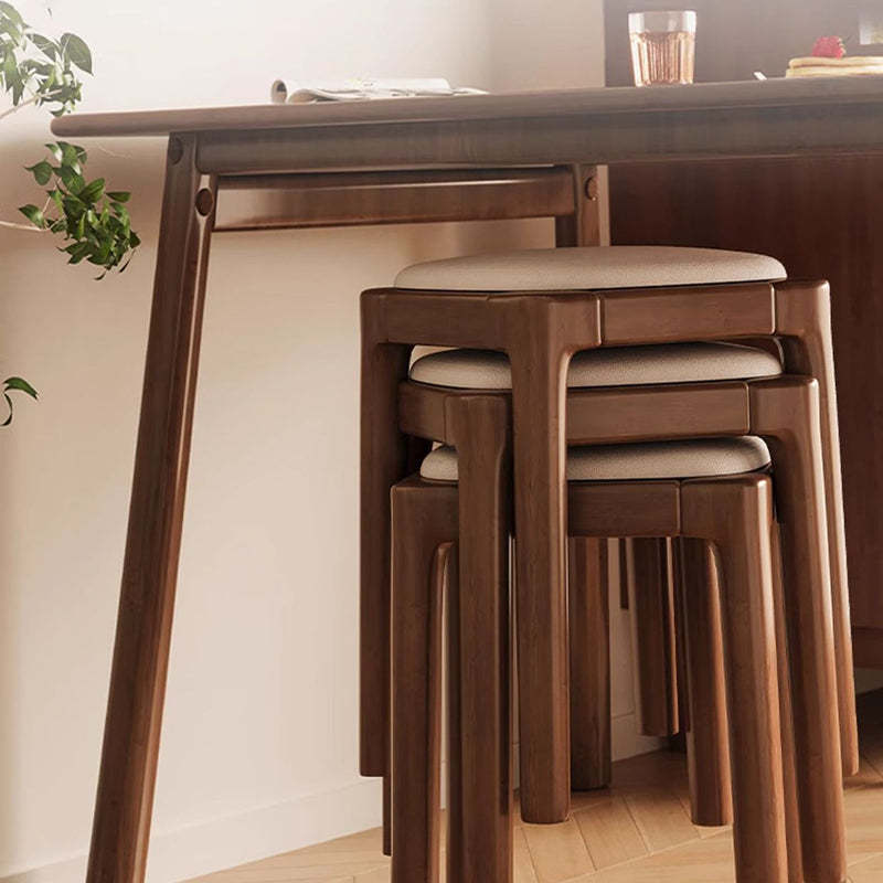 Modern Wood Leather Backless Vanity Stool