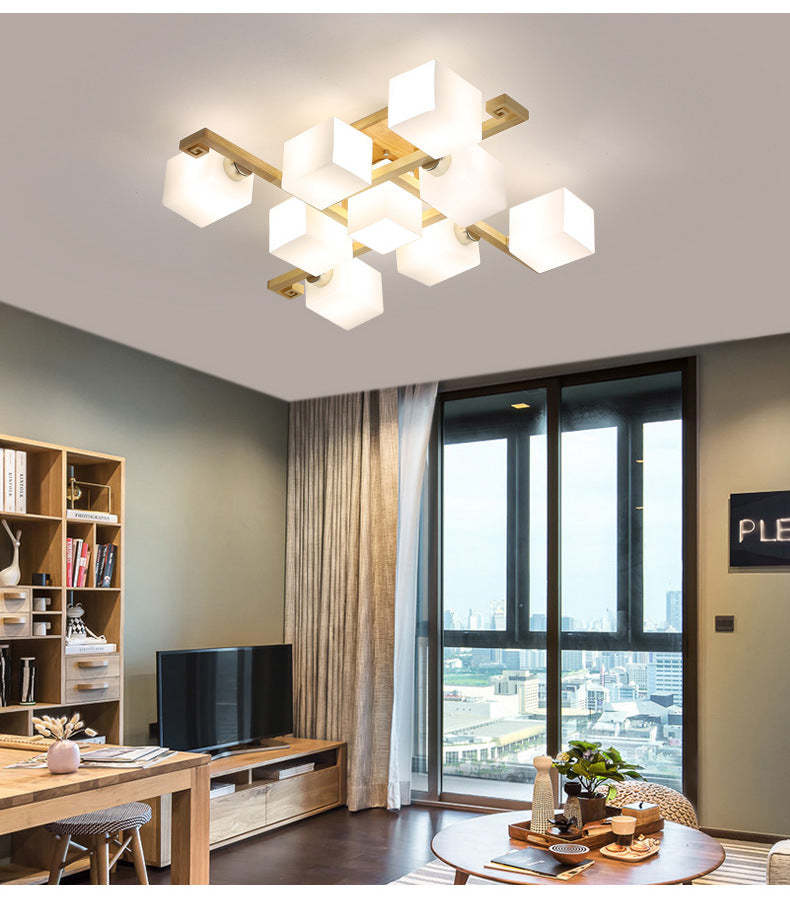 Japanese Wood Square 4/5/8/9-Light Ceiling Light