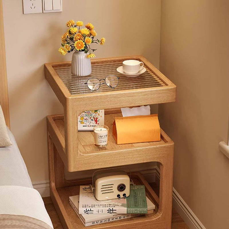 Vintage Glass Wood 3-Tier End Table — White