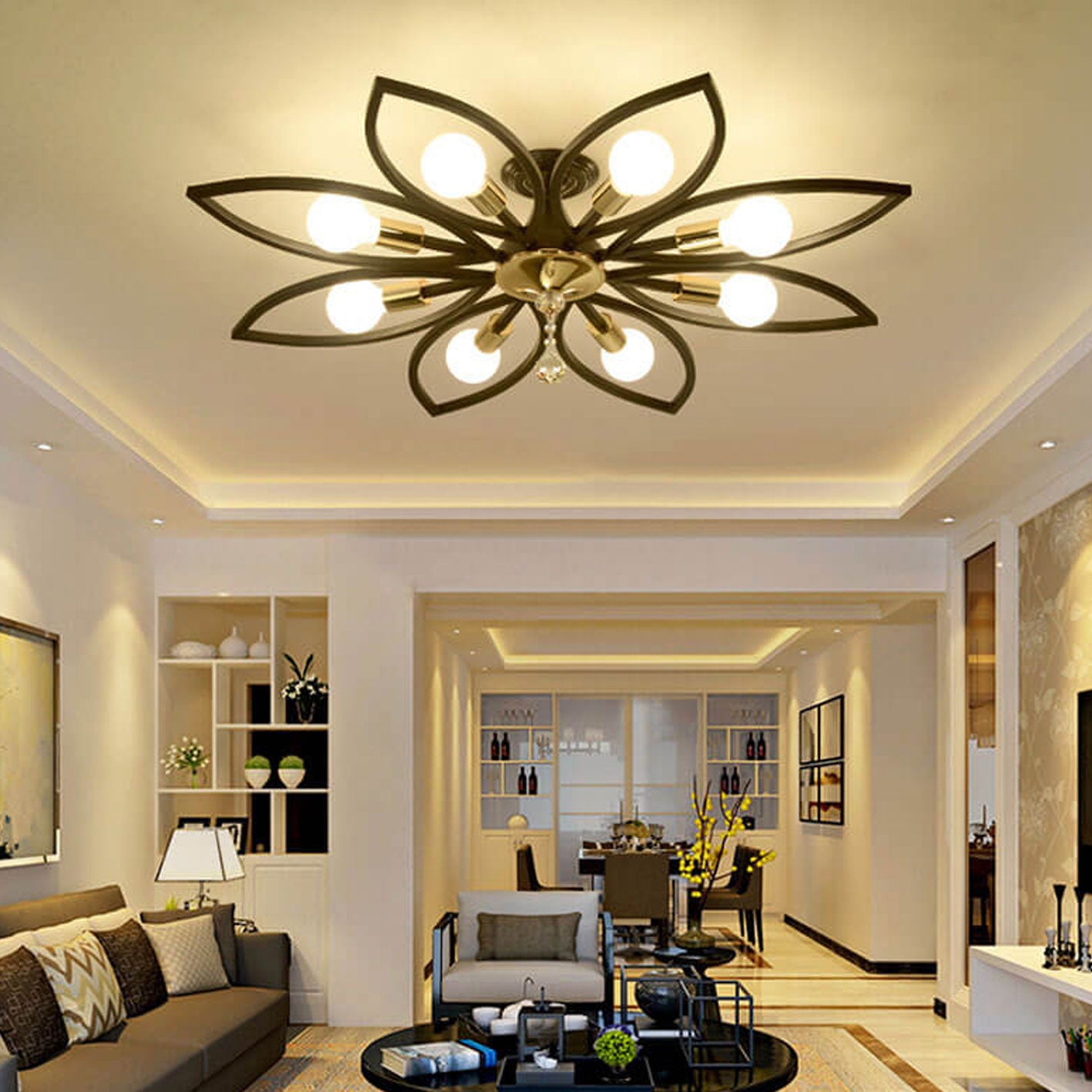 Nordic Wrought Iron Crystal 6/8-Light Flush Mount