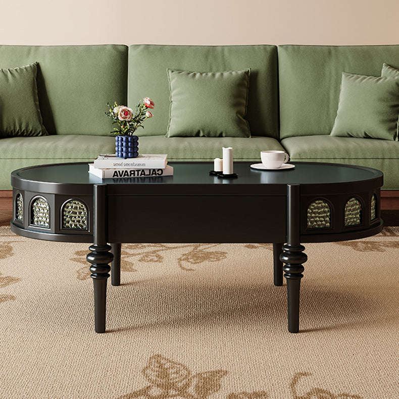 Retro Elliptical Ripple Glass Wood Coffee Table
