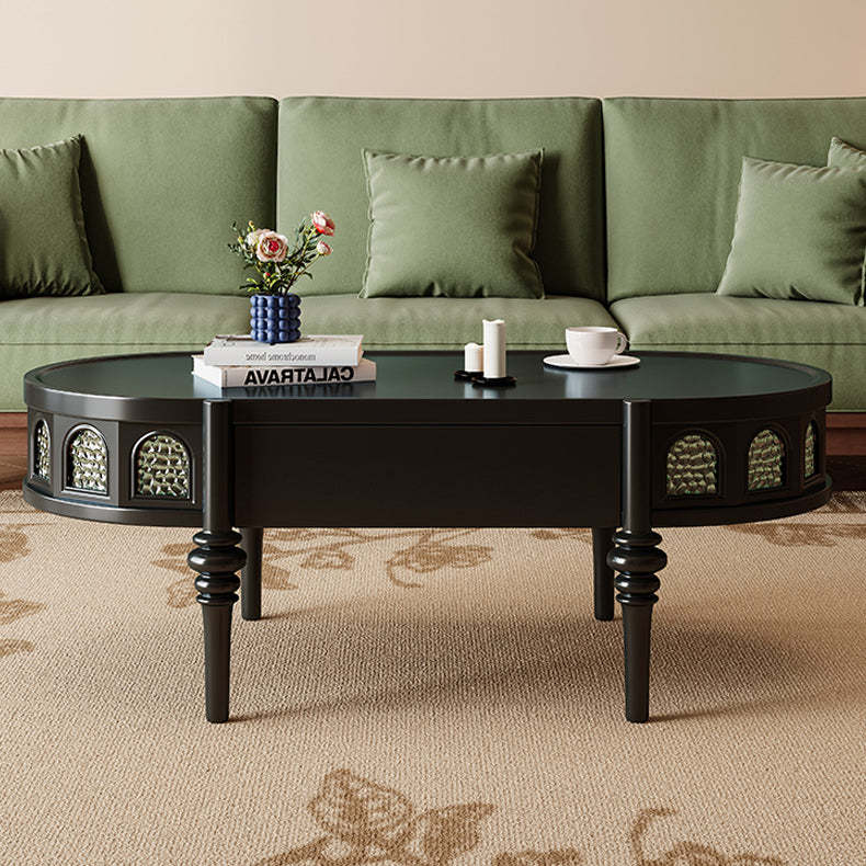 Retro Elliptical Ripple Glass Wood Coffee Table
