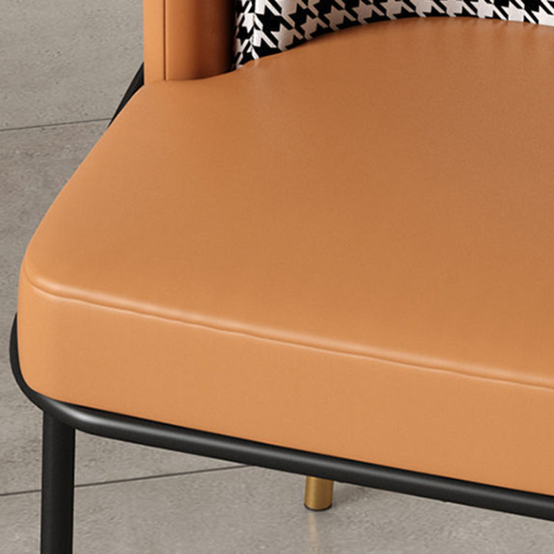 Modern Leather Fabric Curved Dining Chair — Black Seat + Kilobird Check Backrest