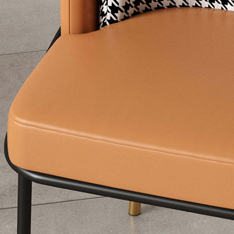 Modern Leather Fabric Curved Dining Chair — Black Seat + Kilobird Check Backrest