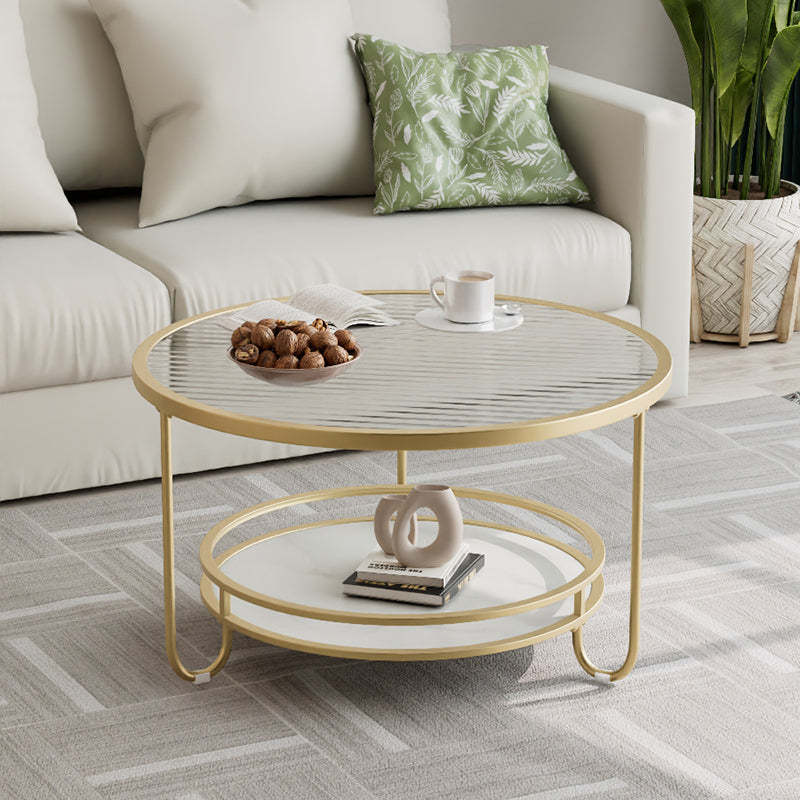 Modern Round Striped Glass Metal Coffee Table