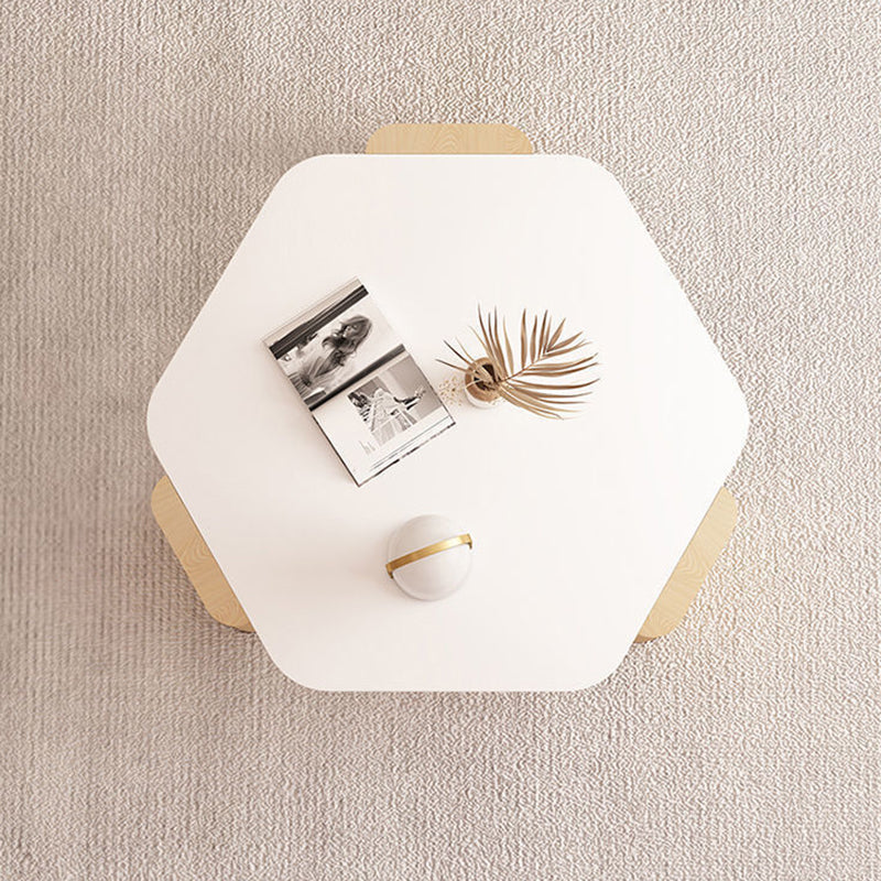 Contemporary Hexagonal Oak Plank End Table — Yellow