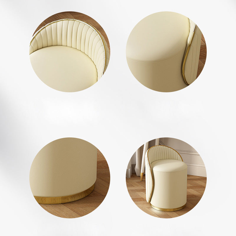 Minimalist Cylinder Iron Leather Vanity Stool — With Swivel / Beige + Orange