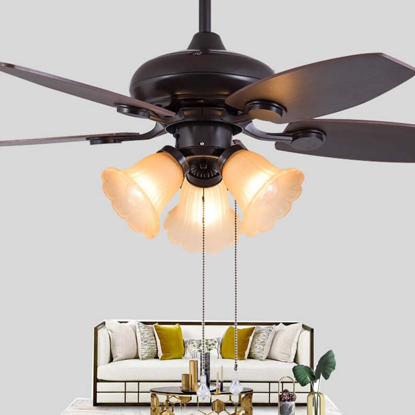 European Vintage Bell Ceiling Fan Light