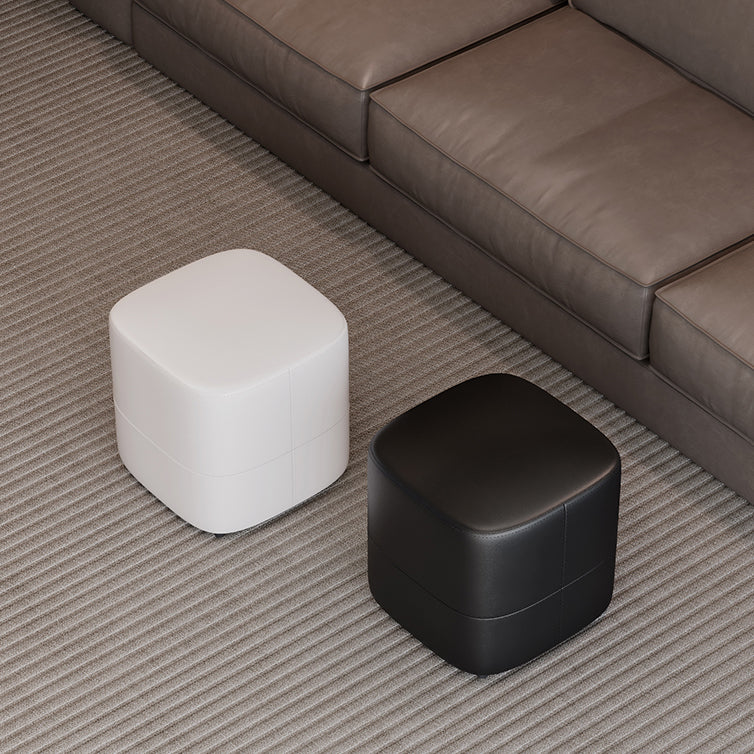 Minimalist Microfiber Leather Solid Wood Low Stool — Black