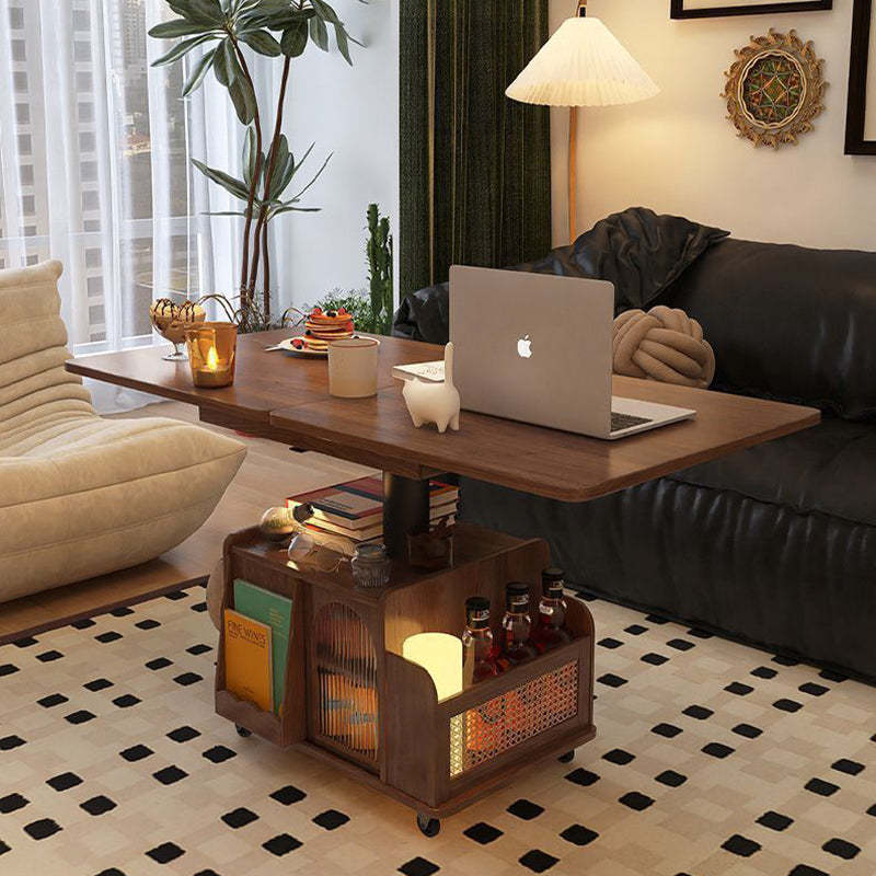 Retro Wood Foldable Coffee Table On Casters Storage