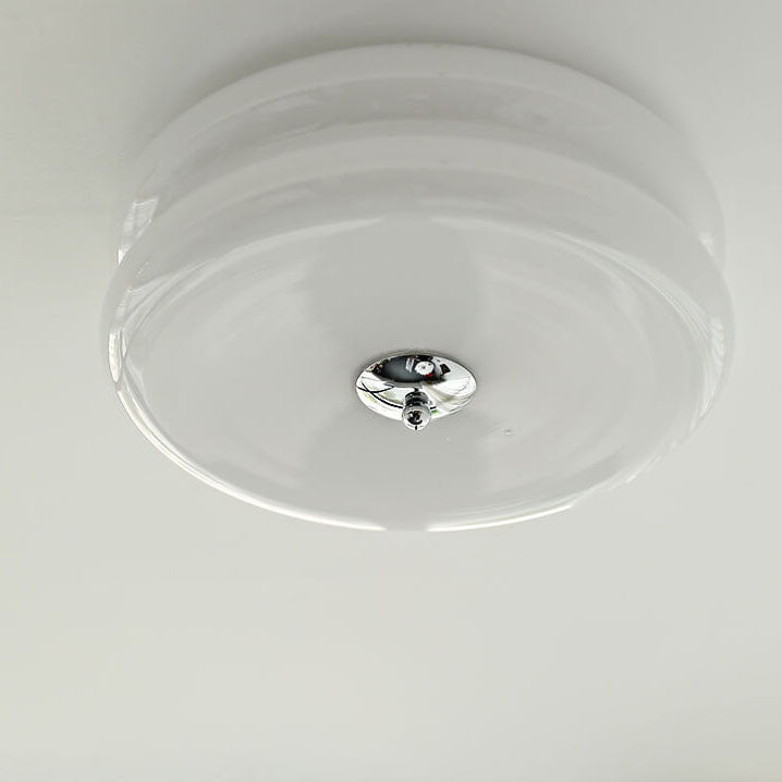 French Minimalist Cream Glass Round LED Flush Mount Light