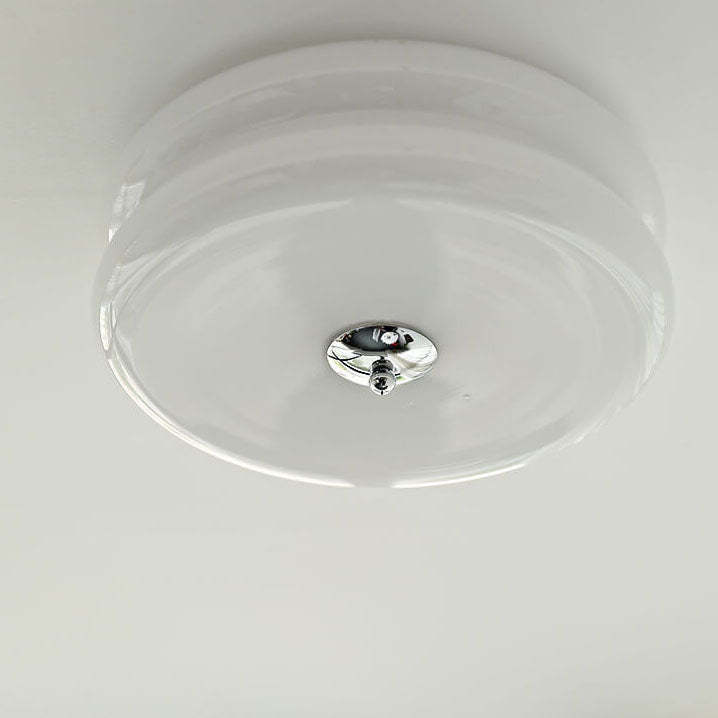 French Minimalist Cream Glass Round LED Flush Mount Light