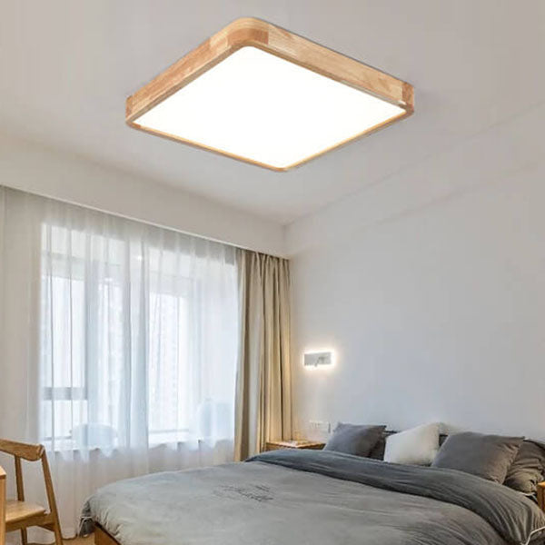 Minimalist Solid Wood Round Tatami LED Flush Mount Light