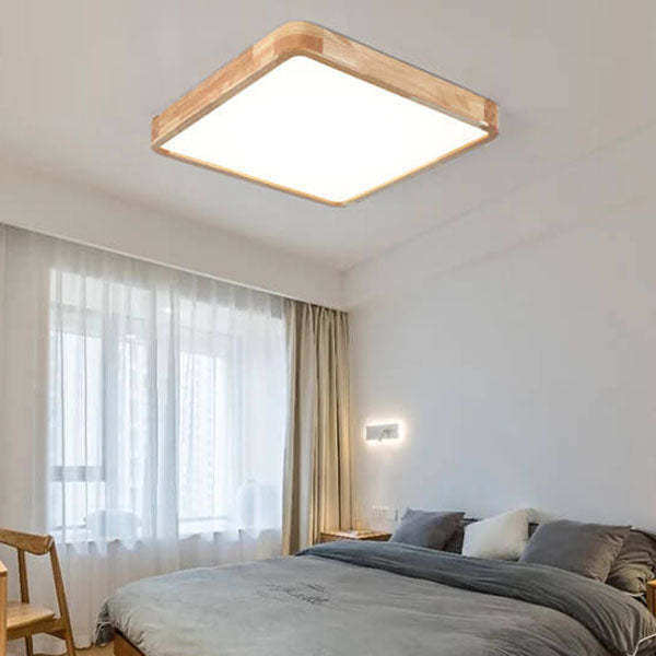 Minimalist Solid Wood Round Tatami LED Flush Mount Light
