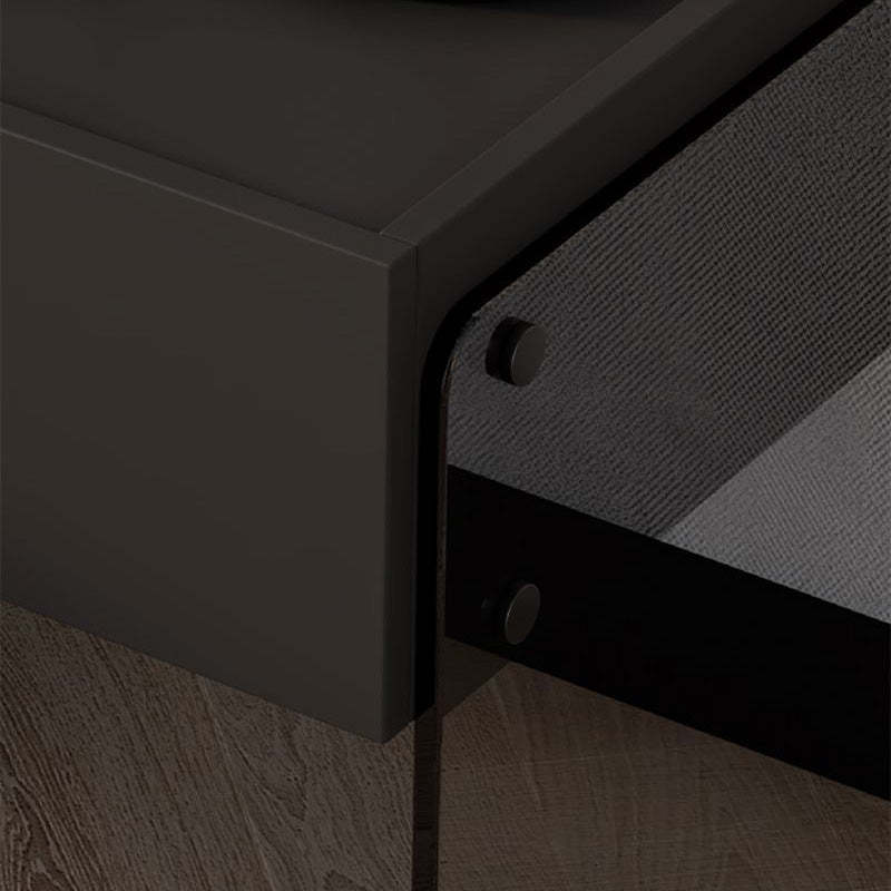 Minimalist Wood Plank Glass 1-Drawer Nightstand — Black