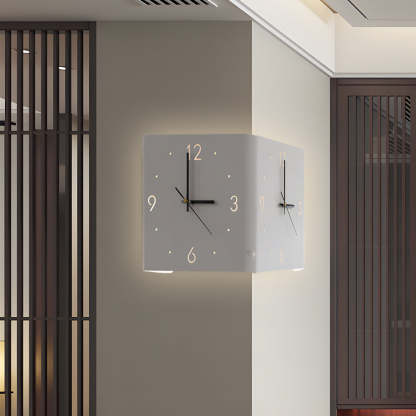 Square Metal Silent Backlit LED Corner Wall Clock Modern Wall Decor-Lighom