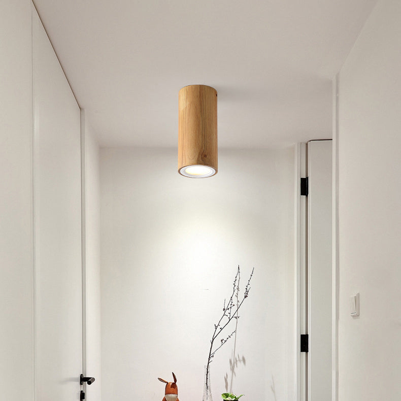 Nordic Wood Tube LED Flush Mount Light