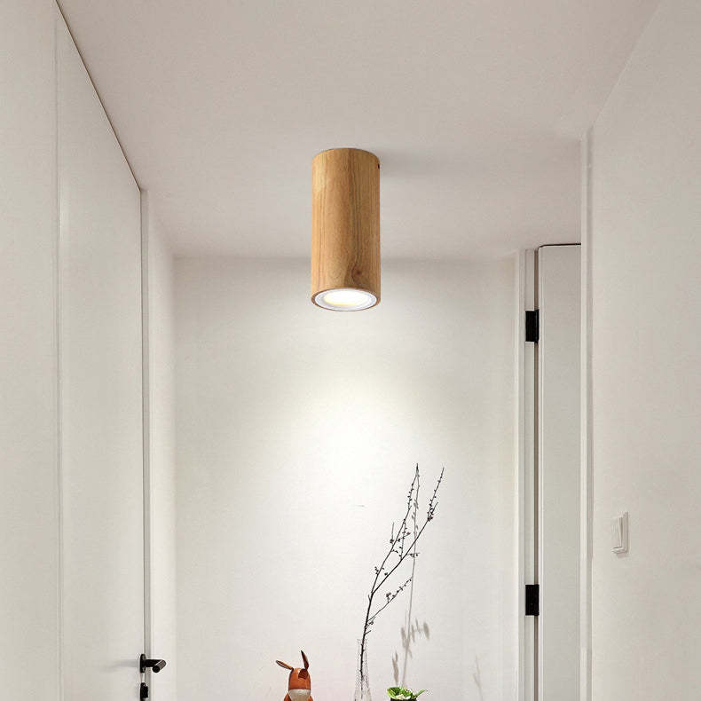 Nordic Wood Tube LED Flush Mount Light