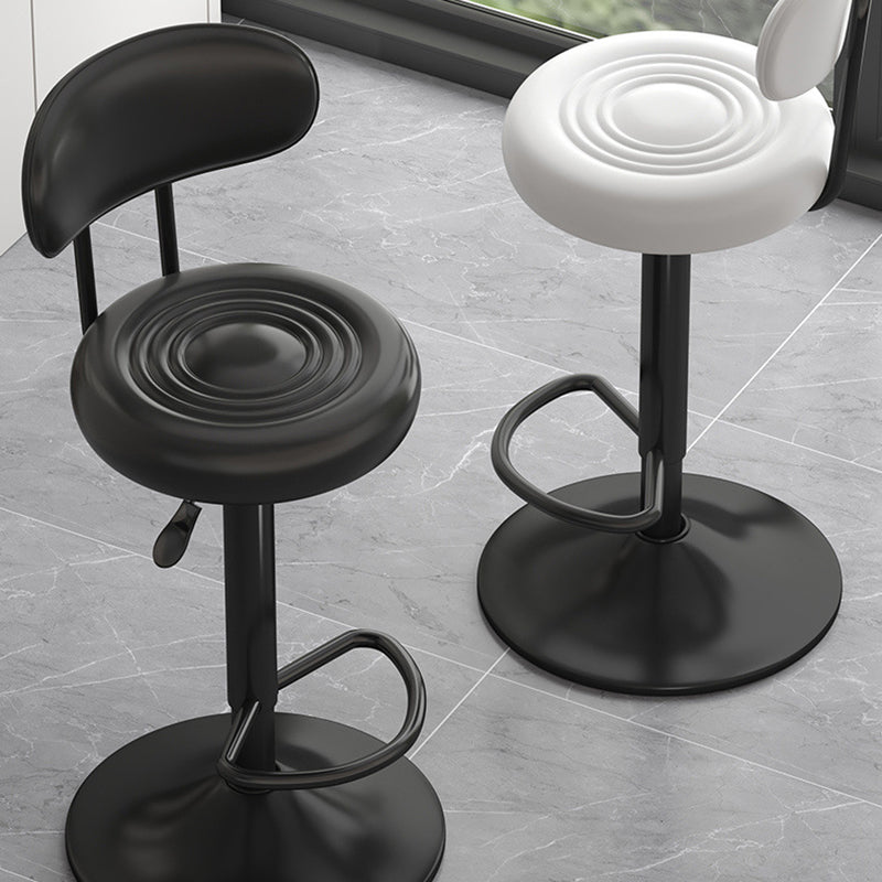 Contemporary Leather Swivel Bar Stool Height Adjustable — Red Seat + Silver Base