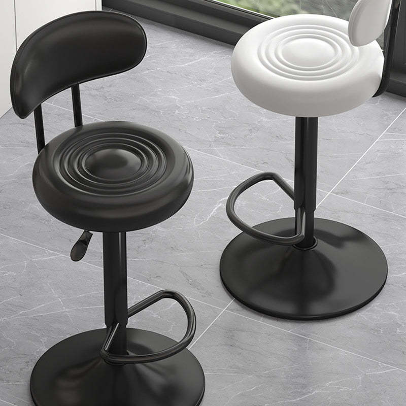 Contemporary Leather Swivel Bar Stool Height Adjustable — Red Seat + Silver Base