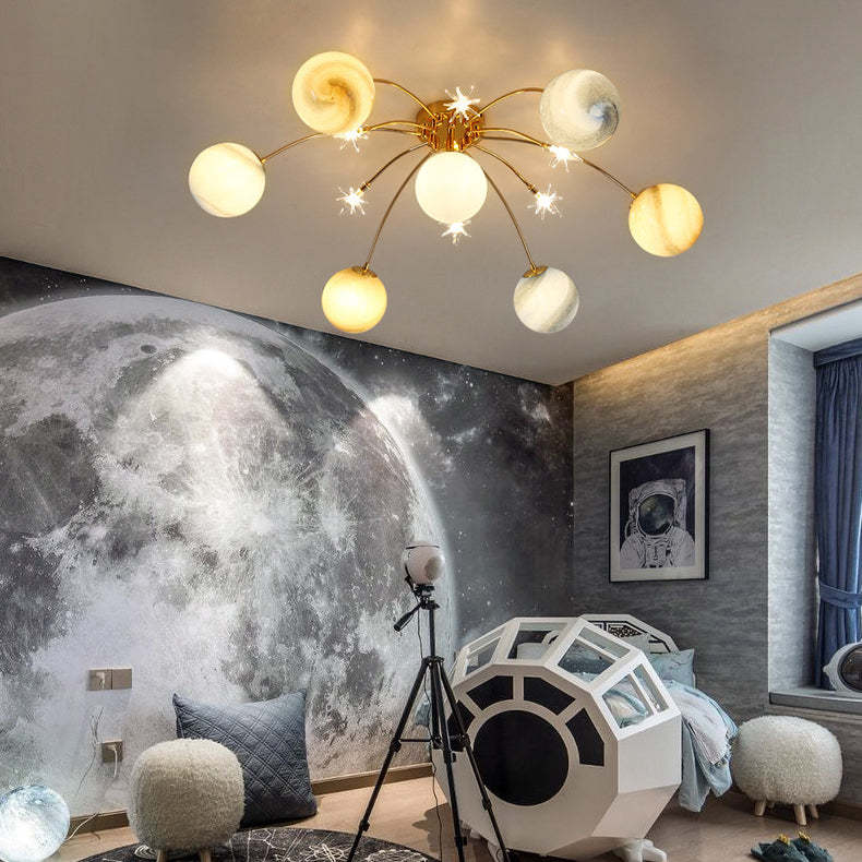 Contemporary Iron Starry Sky Moon Ceiling Light