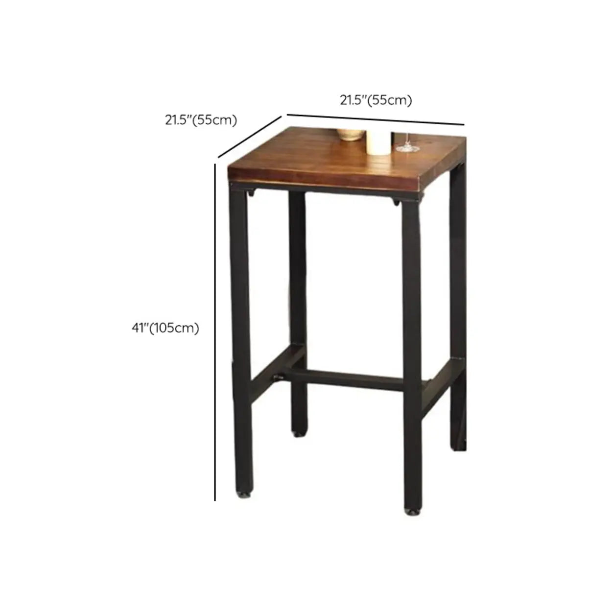 Industrial Square Wood Metal Bar Table