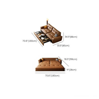Convertible Brown Leather Tufted Storage Futon