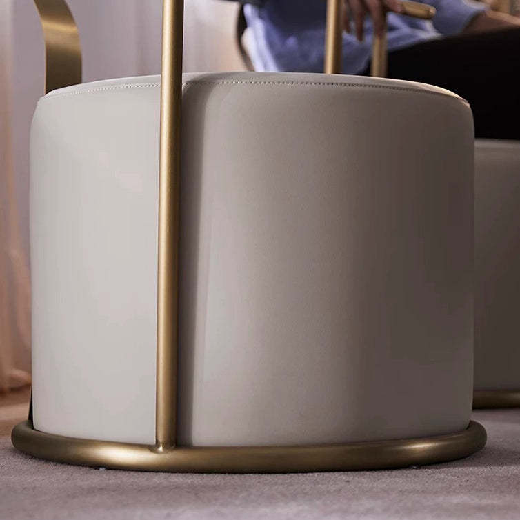 Contemporary Microfiber Leather Cylinder Vanity Stool — B / Orange Seat + Gold Frame