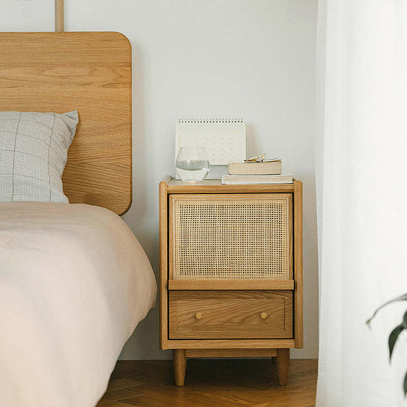 Retro Solid Wood 2-Drawer Nightstand