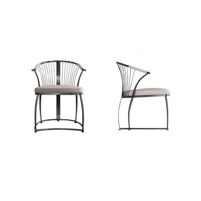 Contemporary Curved Steel Leather Chair