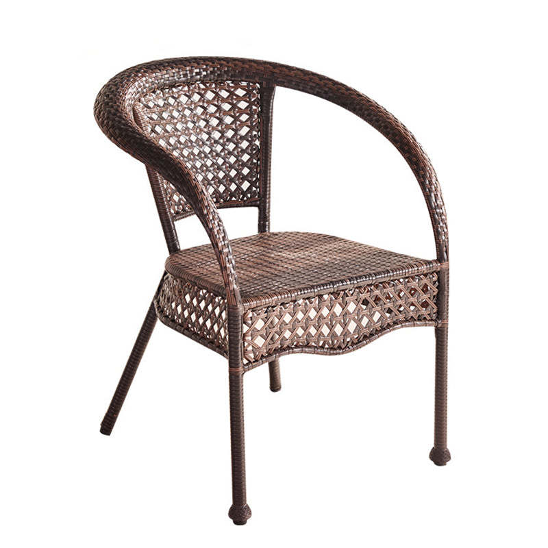 Vintage Curved Rattan Iron Wood Dining Chair