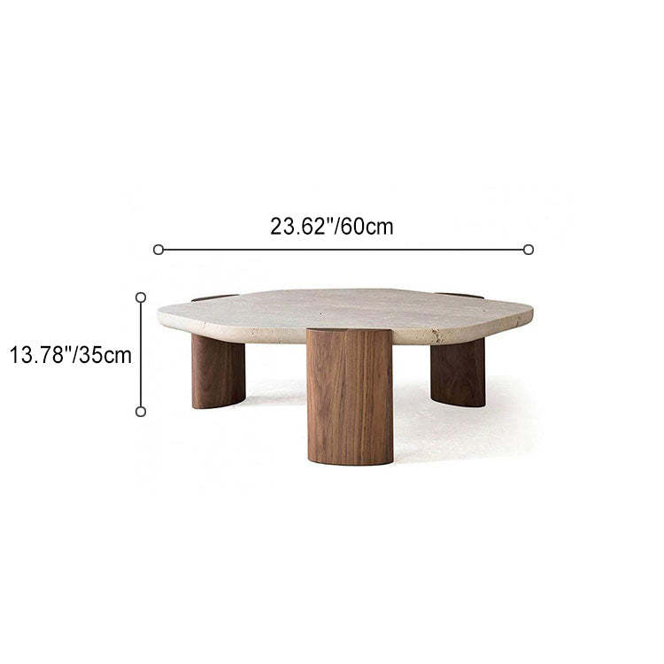 Nordic Hexagon Travertine Wood Coffee Table