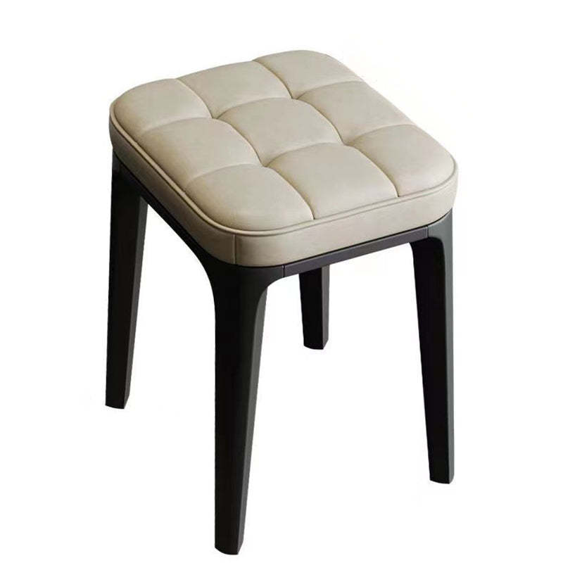 Contemporary Plaid Microfiber Leather Square Vanity Stool