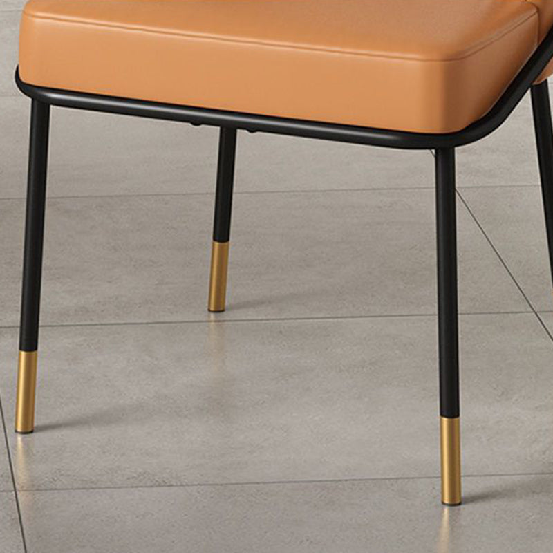 Modern Leather Fabric Curved Dining Chair — Gray Seat + Orange Backrest (Leather)