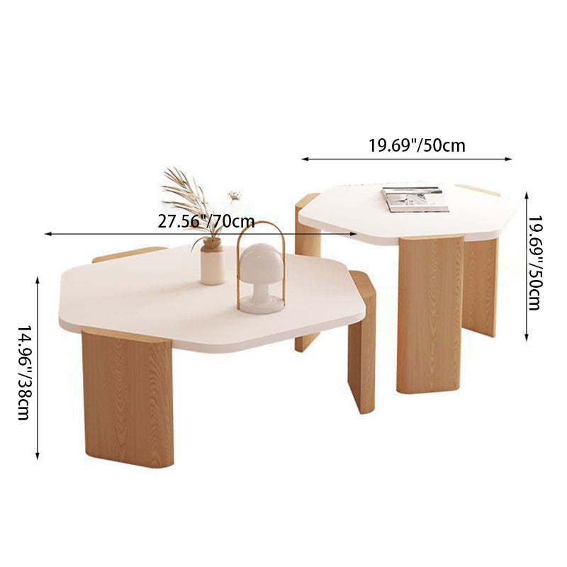 Contemporary Hexagonal Oak Plank End Table — Yellow