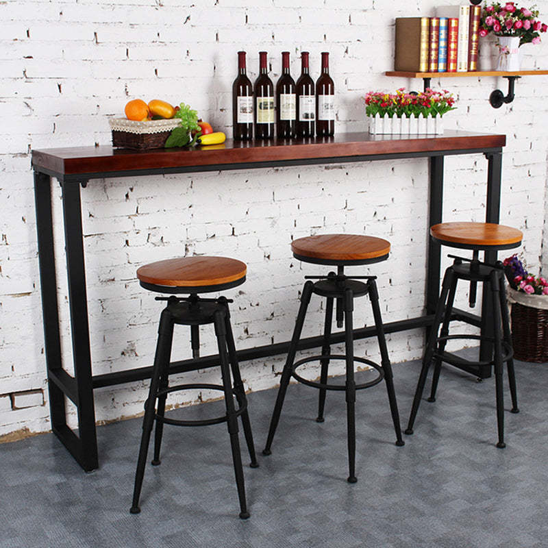 Vintage Round Wood Iron Bar Stool