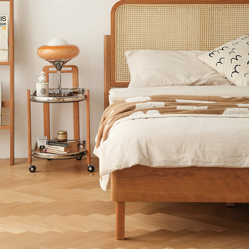 Minimalist Wood Glass Swivel Trolley End Table