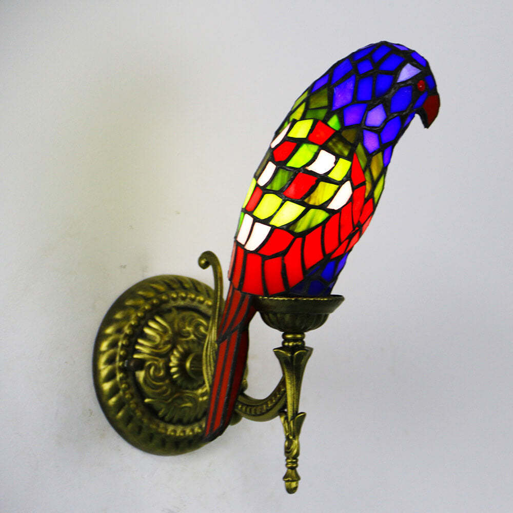 Tiffany Vintage Parrot Stained Glass Sconce